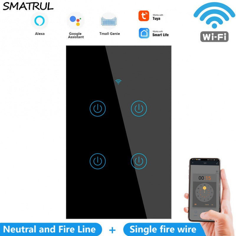 Smart WiFi Touch Wall Switch – Glass Panel Compatible with Alexa
