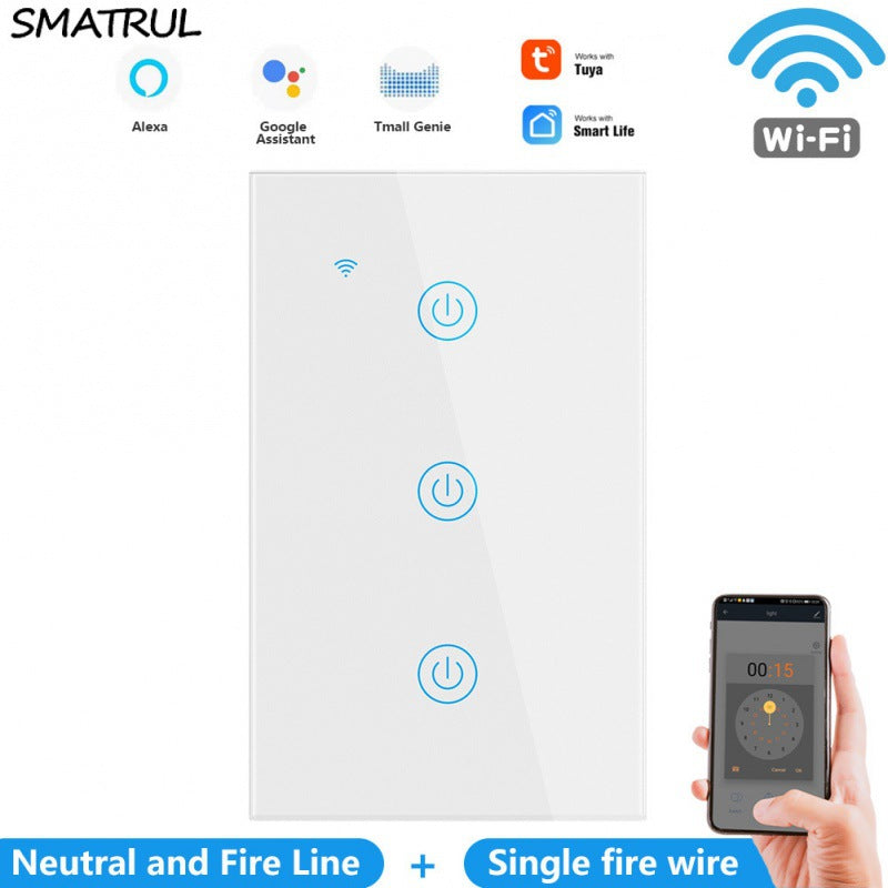 Smart WiFi Touch Wall Switch – Glass Panel Compatible with Alexa