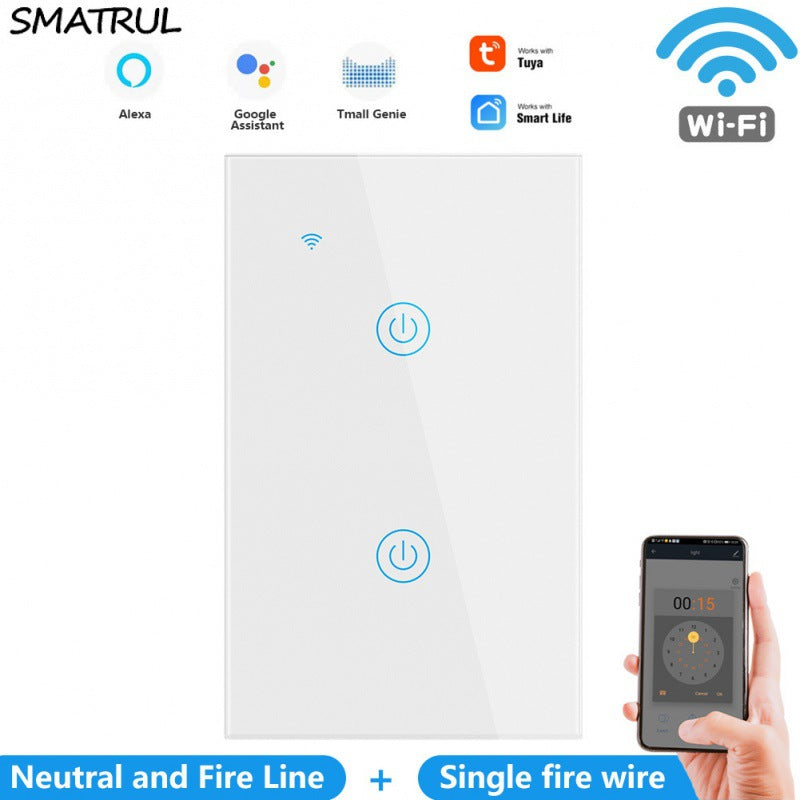 Smart WiFi Touch Wall Switch – Glass Panel Compatible with Alexa